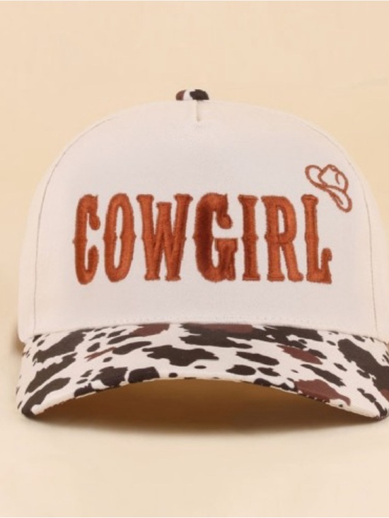 Zenana Outfitters Accessories - Zenana Outfitters White and Brown 'COWGIRL' Embroidered Cap